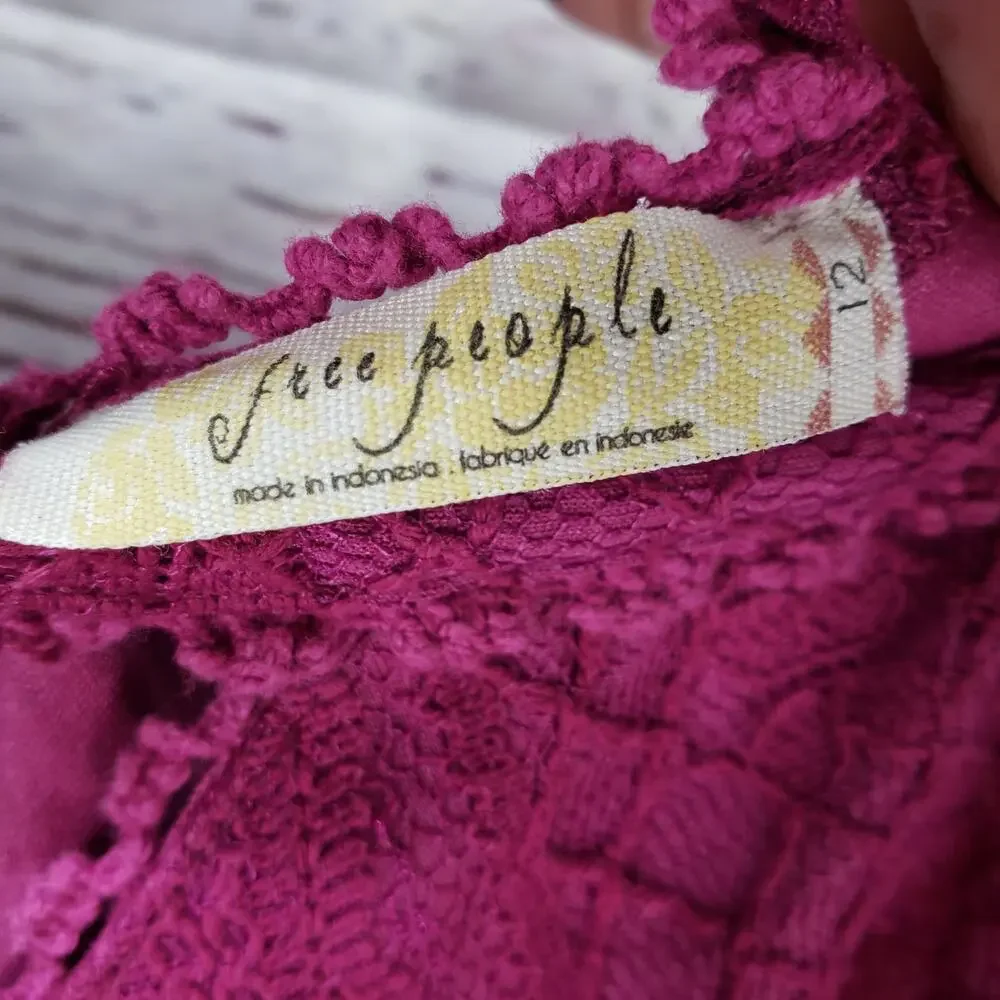 Free People Women's Magenta Lace Keyhole Fit & Flare Dress Size 12